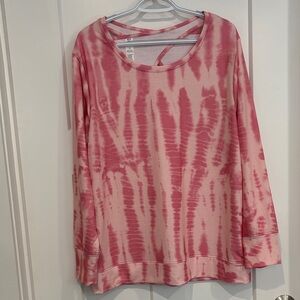 Pink Tie-Dye Long Sleeve Top with cross over straps and peekaboo hole in back